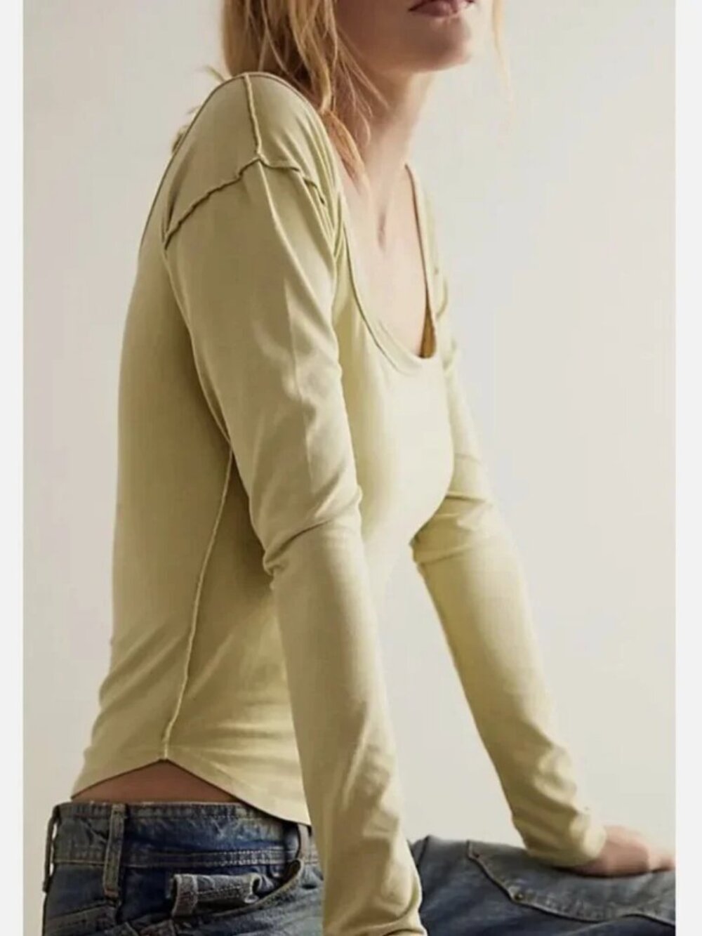 NWT Free People We The Free Moss Green Long Sleeve Can't Let Go Tee size xl - Picture 11 of 11